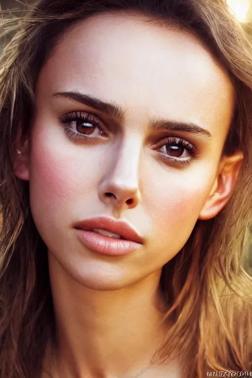 Image similar to a photo of a girl half Nathalie Portman half Jessica Alba, portrait, 3/4 view, amber eyes, a shy face, Refined, Detailed professional photo, 50mm lens, Canon eos, soft an diffuse lights, autumn light, blurry distant background, Highly Detailed, Cinematic Lighting, Unreal Engine, 8k, HD