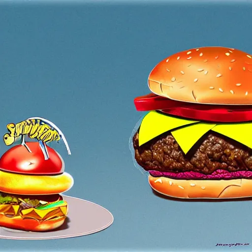 Prompt: a hamburger with spider legs. photorealism.