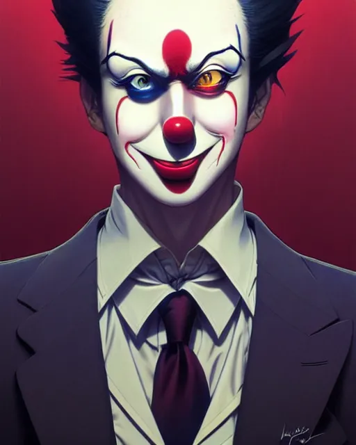 Prompt: clown in a suit | | very very anime!!!, fine - face, audrey plaza, realistic shaded perfect face, fine details. anime. realistic shaded lighting poster by ilya kuvshinov katsuhiro otomo ghost - in - the - shell, magali villeneuve, artgerm, jeremy lipkin and michael garmash and rob rey