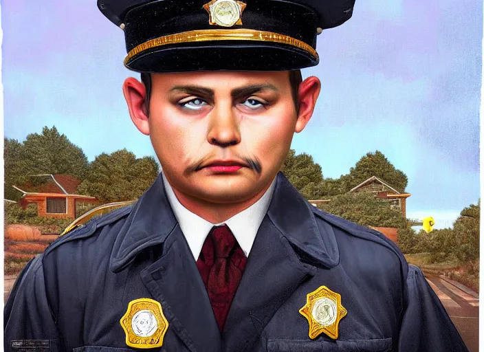 Image similar to a donut dressed like a police officer, lowbrow, matte painting, 3 - d highly detailed, in the style of mark ryden,