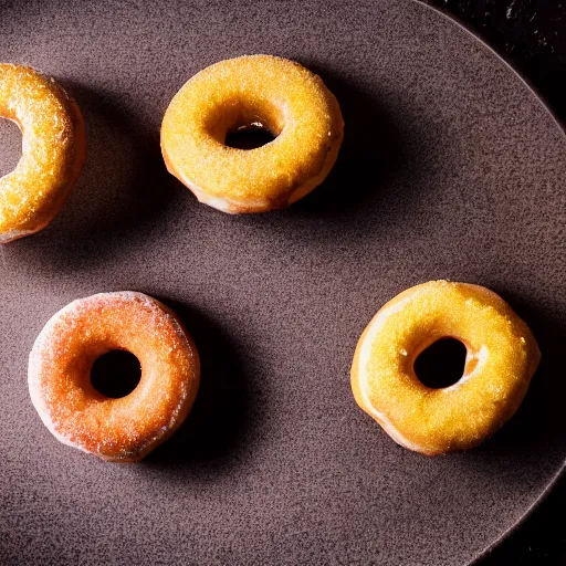 Prompt: fried donuts, menu magazine bar, canon eos r 3, f / 1. 4, iso 2 0 0, 1 / 1 6 0 s, 8 k, raw, unedited, symmetrical balance, in - frame