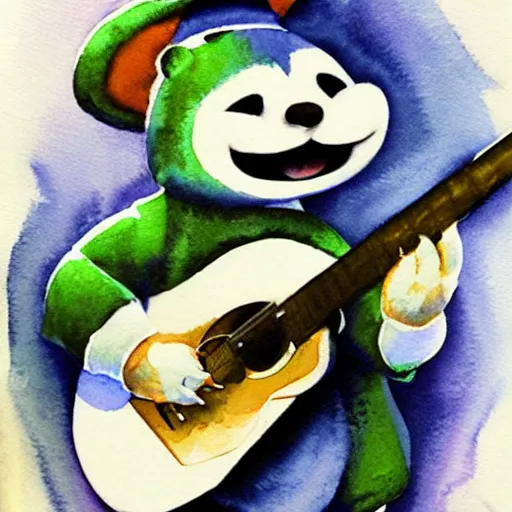 Image similar to k. k slider, playing guitar at a concert, watercolor