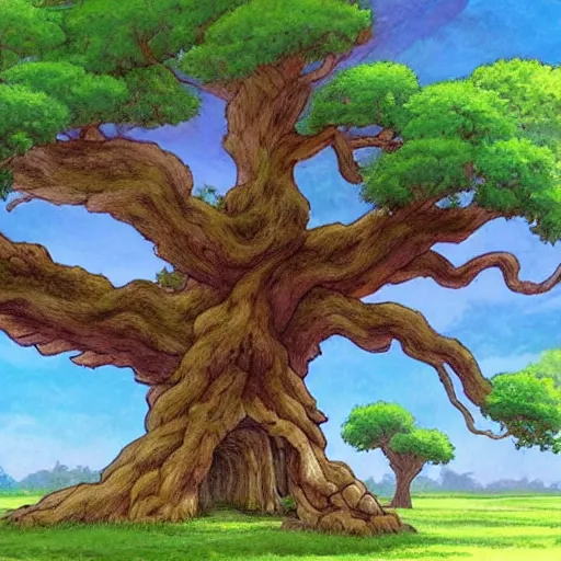 Prompt: a huge ancient oak in the style of studio ghibli