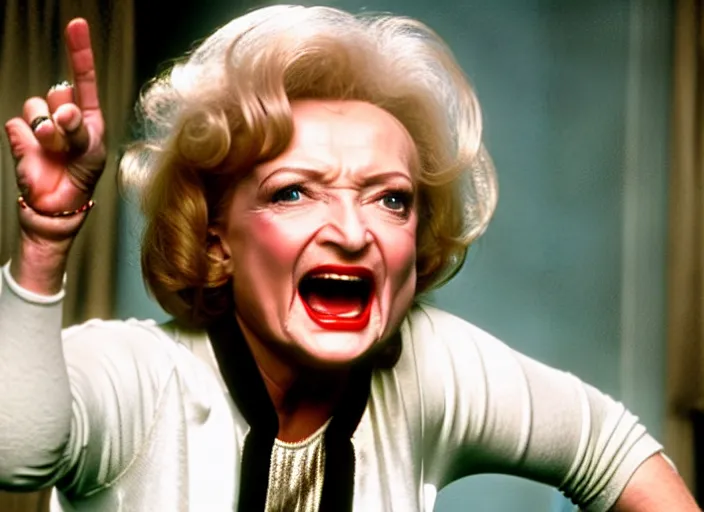 Image similar to publicity photo still of betty white as a gangsta rapper live on stage, 8 k, live concert lighting, mid shot