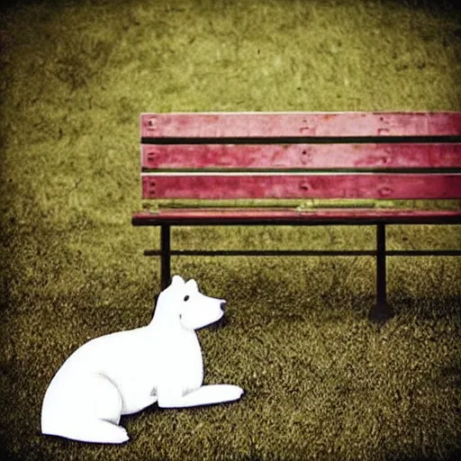 Image similar to “ a white bipedal dog playing the guitar, sitting at bench, photoreal, photo, realistic ”