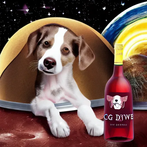 Prompt: dog wine night in space