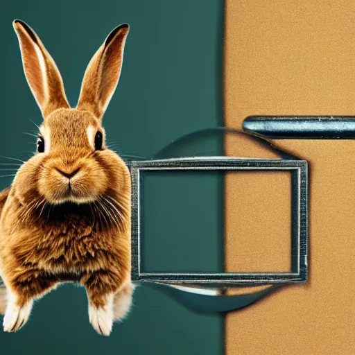 Prompt: a rabbit sitting then jumping up over a fence, film strip reel showing multiple frames