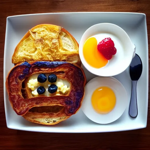 Prompt: a breakfast looking a bit like jeff goldblum