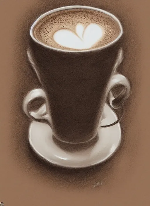 Prompt: A cup of coffee, by artgerm, mixed media on toned paper, 2021, very detailed, coffee art