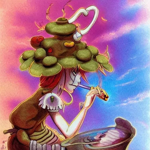 Image similar to A hookah smoking caterpillar, Alice In Wonderland, Absolem :: Anime concept art ::