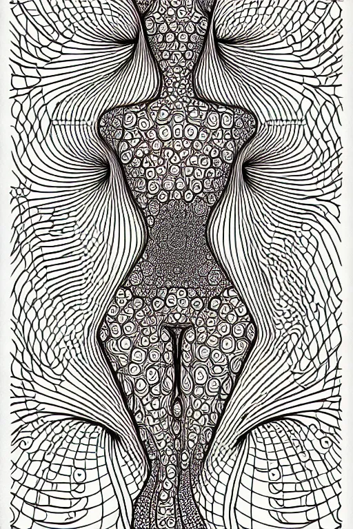 Prompt: abstract women statue ornate luxury fractal color ink drawing line art colouring page, vector, margins, fine lines, centered