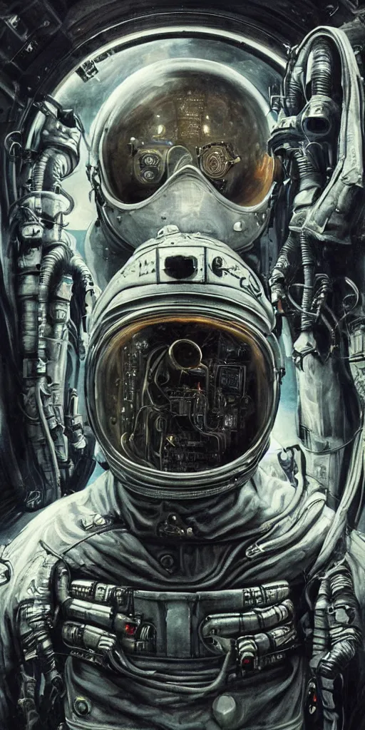 Image similar to eldritch astronaut, by giger, dynamic composition, dramatic lighting, hyperrealistic, ultra detailed, nitro colors