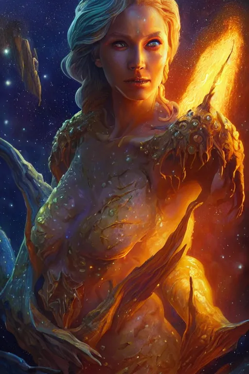 Image similar to beautiful oil painting with high detail of a wise Space ent(Crying Slightly) made of stars and plasma, hybrid from dungeons and dragons and art direction by James Cameron ;by artgerm; wayne reynolds art station; cinematic quality character render; low angle; ultra high quality model; production quality cinema model