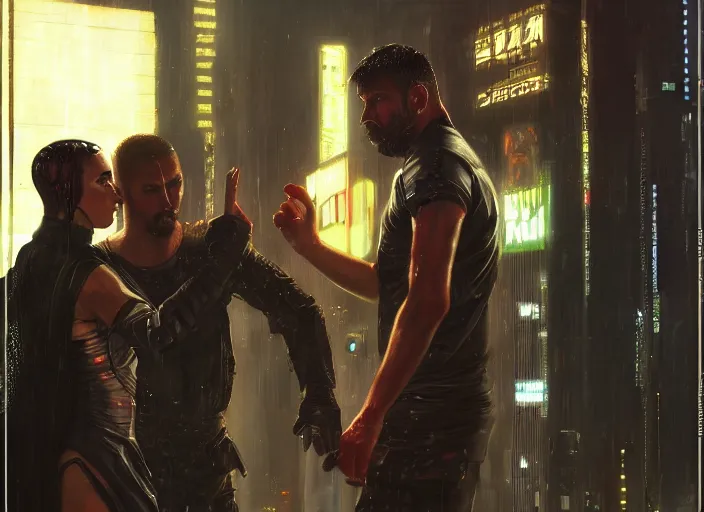 Image similar to cyberpunk jujitsu match ( blade runner 2 0 4 9, dystopian, cyberpunk 2 0 7 7 character design ). orientalist portrait by john william waterhouse and james gurney and theodore ralli and nasreddine dinet, oil on canvas. cinematic, hyper realism, realistic proportions, dramatic lighting, high detail 4 k