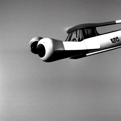 Prompt: 1 9 5 0 s prototype flying car, 1 9 5 0 s commercial