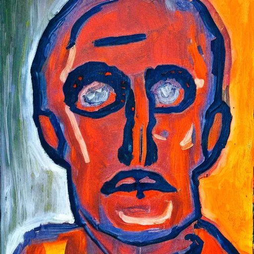 Prompt: an expressionism face portrait of the Gman used with Impasto, dark oranges reds and yellows, note detailed