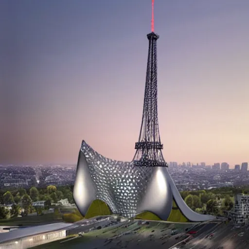 Prompt: alternative eiffel tower modeled by zaha hadid