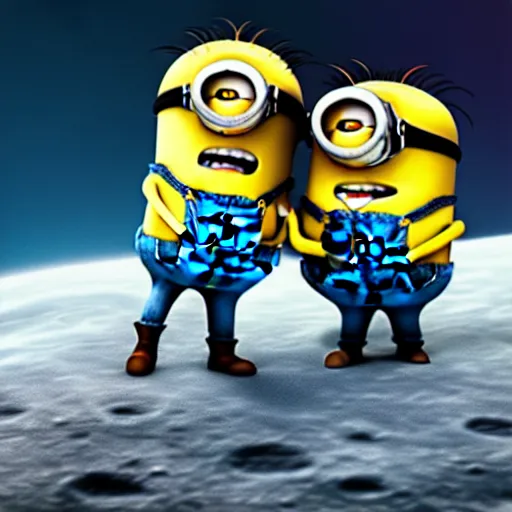 Prompt: macro photo of minions fighting on the moon, ultra realistic