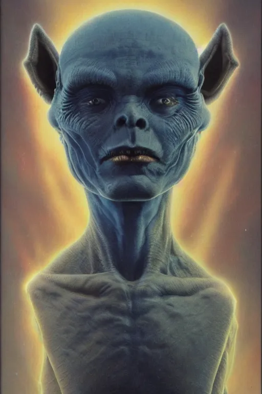 Image similar to fuzzy blue alien, portrait by wayne barlowe