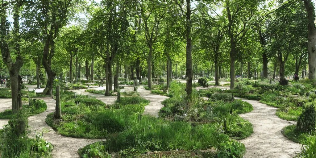 Prompt: an ecological park in paris