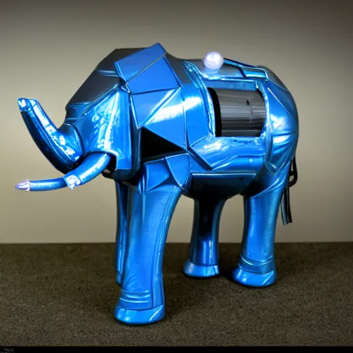 Prompt: futuristic cybertronic elephant, mechanical, blue tusks