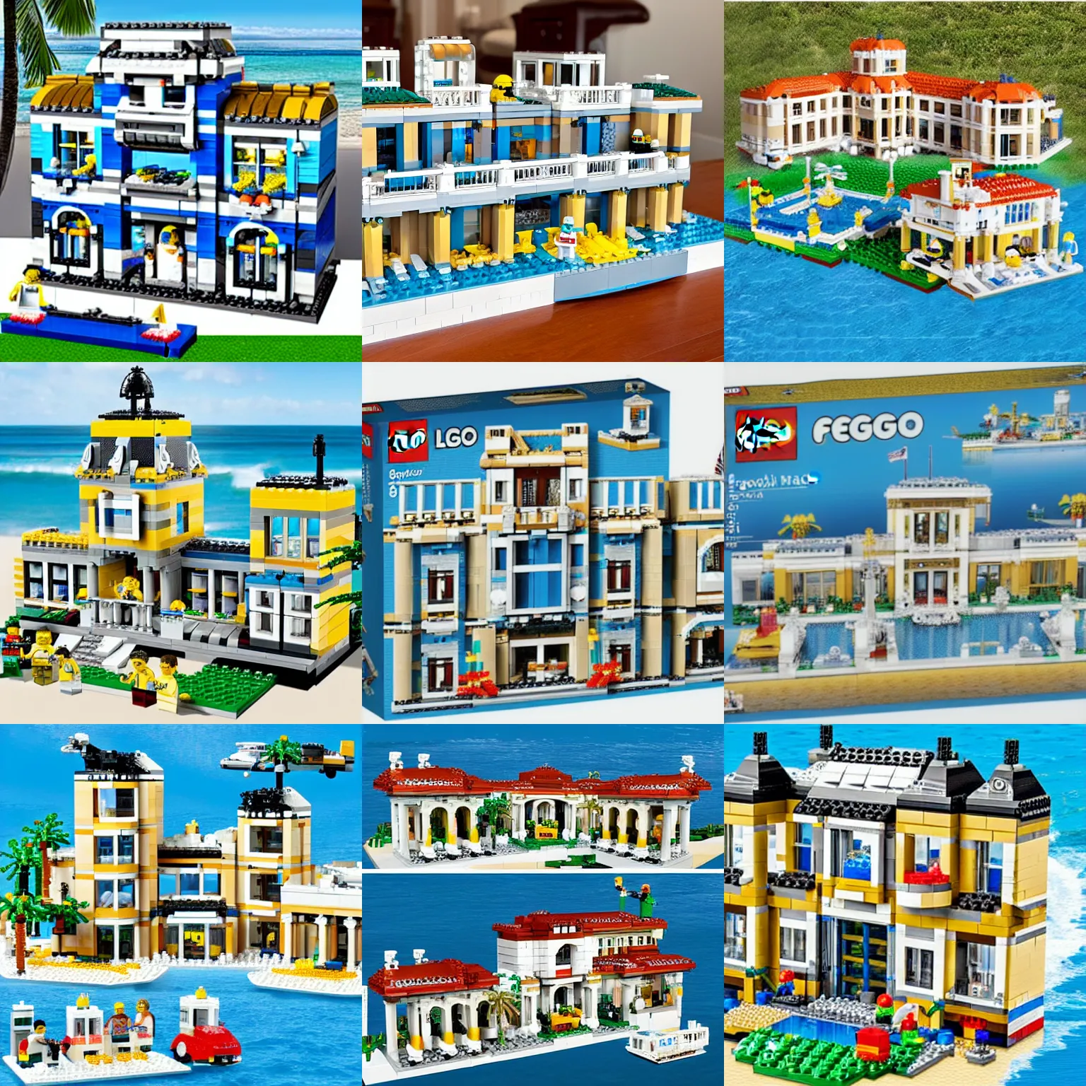 Prompt: mar - a - lago florida mansion beach house fbi raid lego set