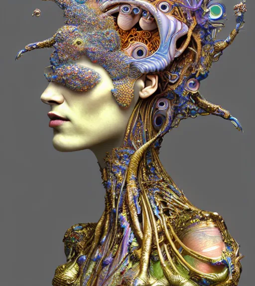 Prompt: polished 3 d model of detailed realistic beautiful young groovypunk queen of andromeda galaxy in full regal attire. face portrait. art nouveau, symbolist, visionary, baroque, giant fractal details. horizontal symmetry by zdzisław beksinski, iris van herpen, raymond swanland and alphonse mucha. highly detailed, hyper - real, beautiful