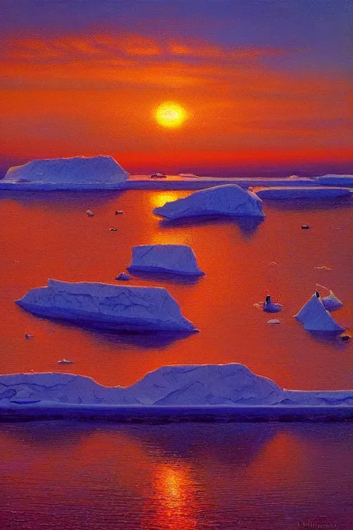 Prompt: sunset over antartica by victor nizovtsev