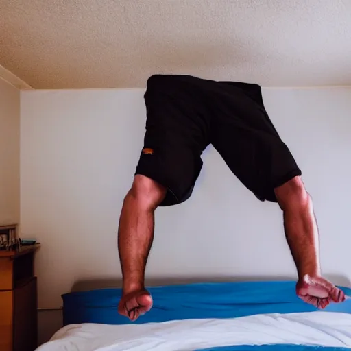 Image similar to a man doing a bodyslam on the bed