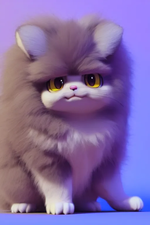 Image similar to high quality 3 d render hyperrealist very cute multipastel fluffy! grumpy chimera cat hybrid with detailed fluffy wings!!, vray smooth, in the style of detective pikachu, hannah yata charlie immer, dramatic blue light, low angle, uhd 8 k, sharp focus