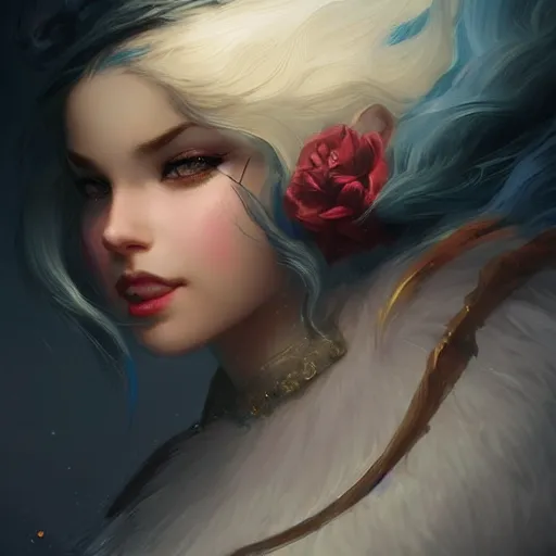 Image similar to beautiful grumpy girl, portrait, ice magic, whimsical, dark hair and makeup, cute, sharp focus, digital painting, matte fantasy painting, deviantart artstation, by jason felix, ivan aivazovsky, steve argyle, tyler jacobson, peter mohrbacher, cinema, masterpiece