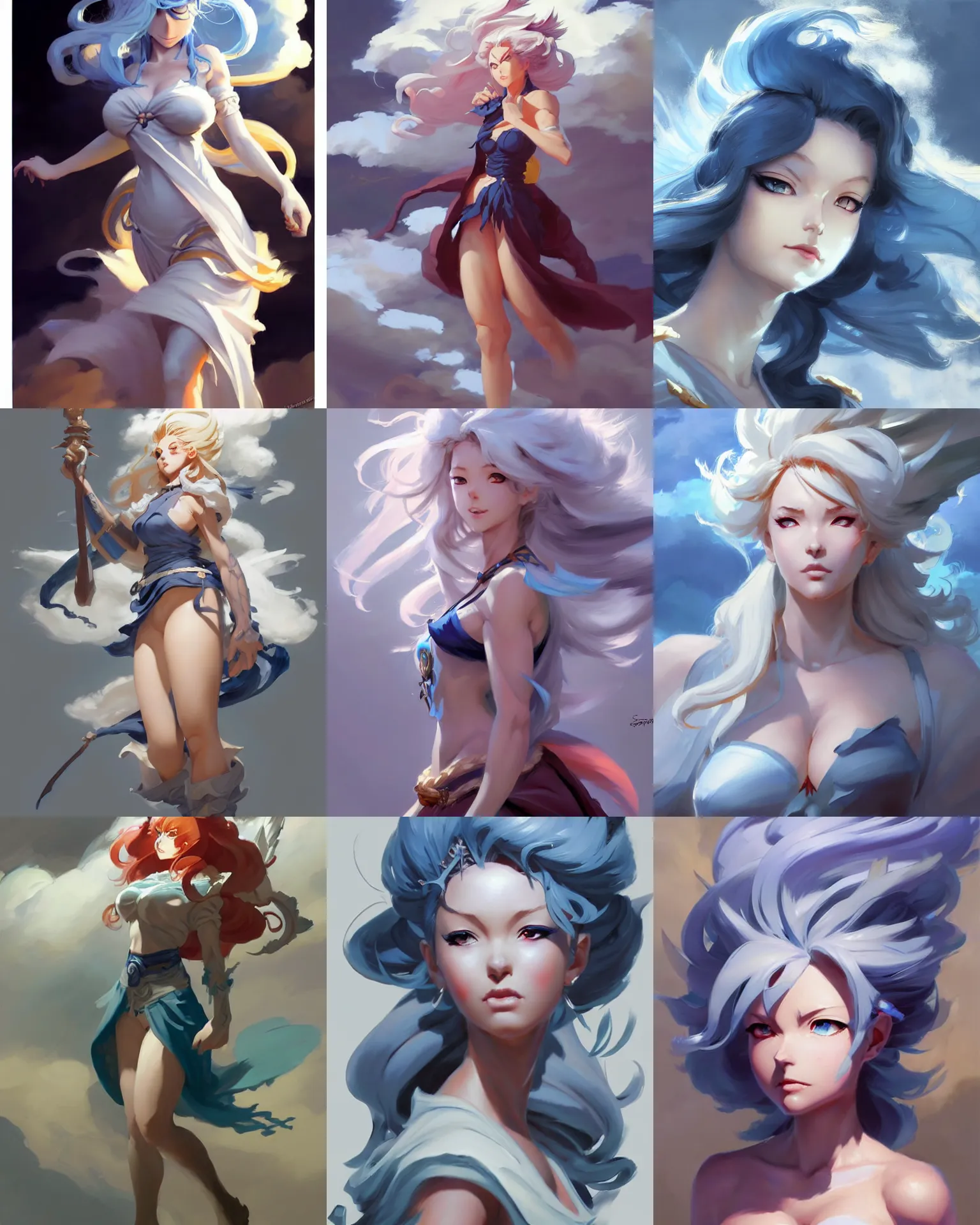 Prompt: greg manchess character concept art of an anime stormy cloud goddess | | cute - fine - face, pretty face, realistic shaded perfect face, fine details by stanley artgerm lau, wlop, rossdraws, james jean, andrei riabovitchev, marc simonetti, and sakimichan, trending on artstation