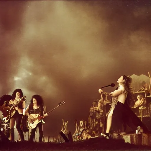 Prompt: professional photograph of within temptation at Woodstock in 1720