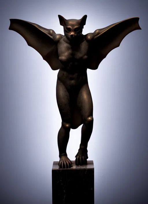 Prompt: marble statue of a vampire bat, glossy, beautiful studio lighting