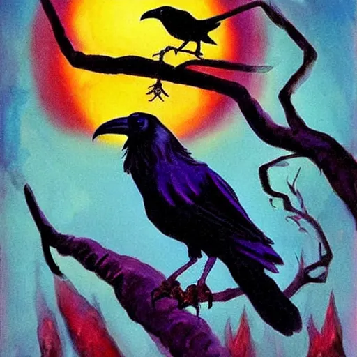 Image similar to fantasy painting of a raven by dr seuss | horror themed | creepy