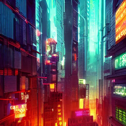 Image similar to Cyberpunk city in a bamboo forest, neon, moody, Digital art, HD, unreal engine, artstation trending, highly detailed