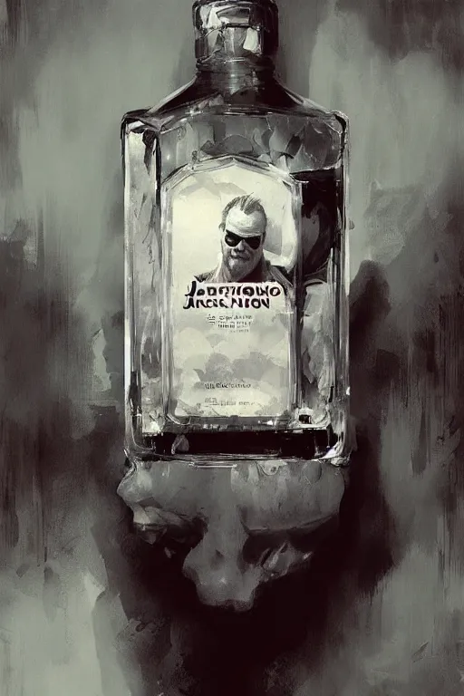 Image similar to a bottle of jack nicholson, jack nicholson is the bottle, in the bottle, by artgerm, ruan jia, greg rutkowski