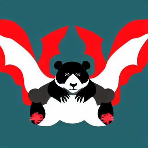 Image similar to vector art of panda with welsh dragon wings and tail, intercrossed, chimera, welsh flag, adobe illustrator