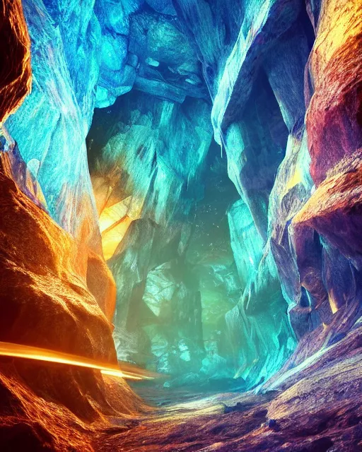 Image similar to the most beautiful star system inside of a crystal clear cave,, coherent design, symmetrical, concept art, vivid color, complementary color, golden ratio, detailed, sharp lines, intricate, rainbowshift, in unreal engine, octane render