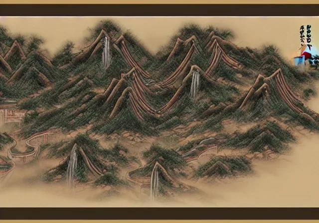 Image similar to ancient Chinese beautiful landscape mode concept art high realism