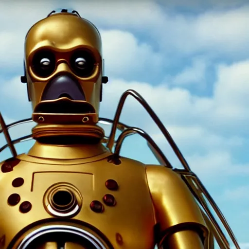 Image similar to Homer Simpson as C3PO, cinematic 4k