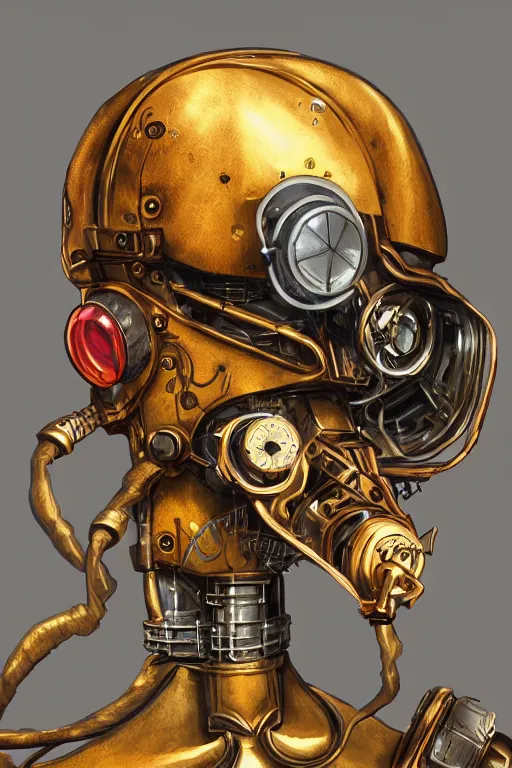 Image similar to steampunk helmet fantasy art mask robot ninja stylized digital illustration sharp focus, elegant intricate digital painting artstation concept art global illumination ray tracing advanced technology chaykin howard and campionpascale and cooke darwyn and davis jack