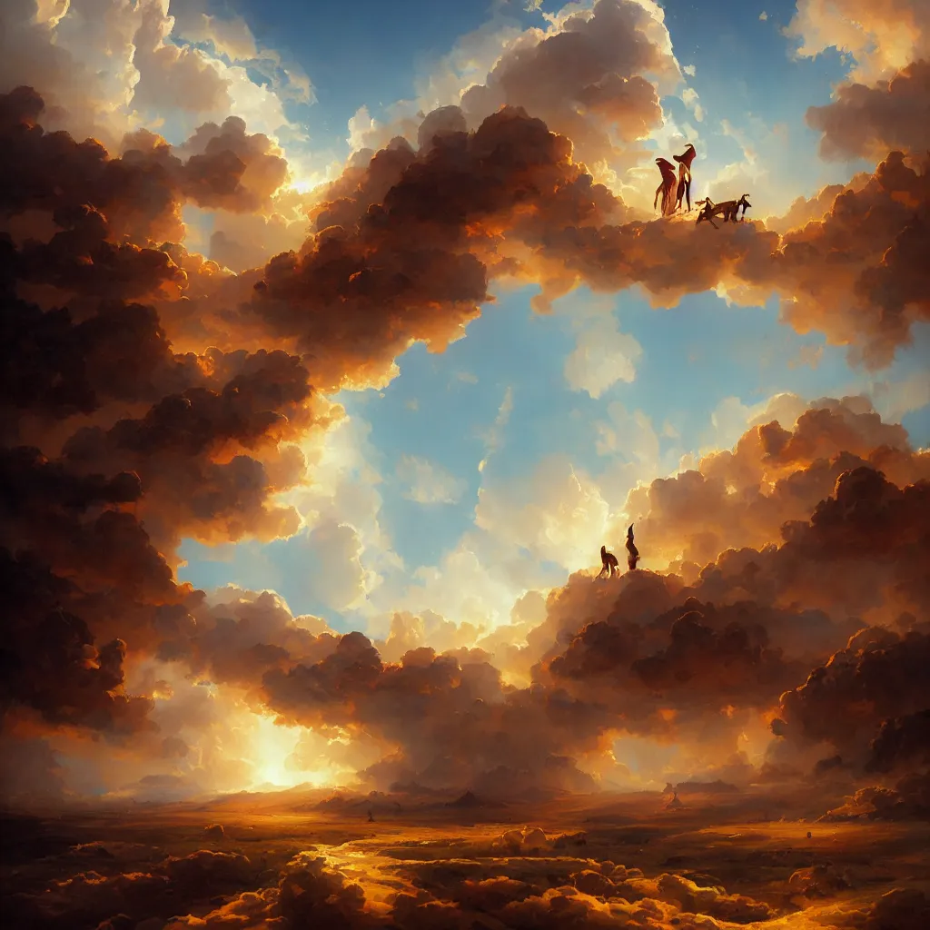 Image similar to a sending down [ of the revelation ] from him who created the earth and the lofty heavens, overdetailed art, by greg rutkowski, by rhads, sharp focus, god looking at me