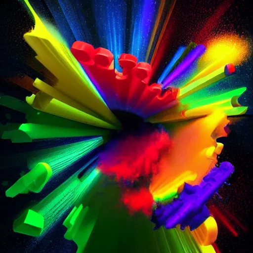 Prompt: crazy physics simulations with colors and explosions, rainbow, trending on artstation