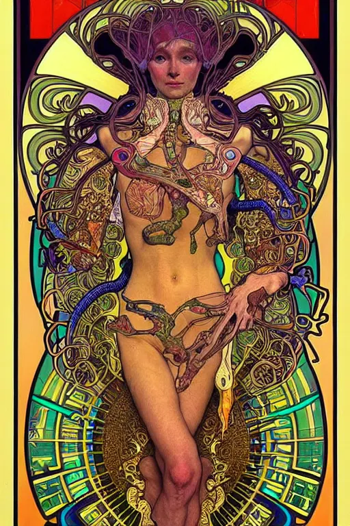 Prompt: extremely psychedelic anatomically accurate diagram of alien animal, intricate parts, fine details, hyper realistic, by seichen, alphonse mucha, surreal