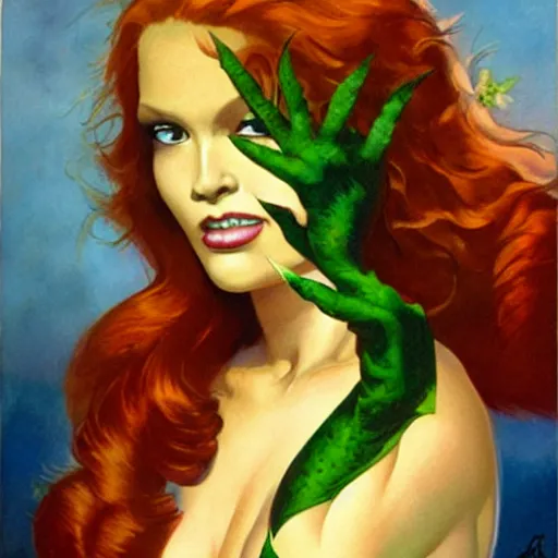 Prompt: poison ivy from batman, painting by Boris Vallejo