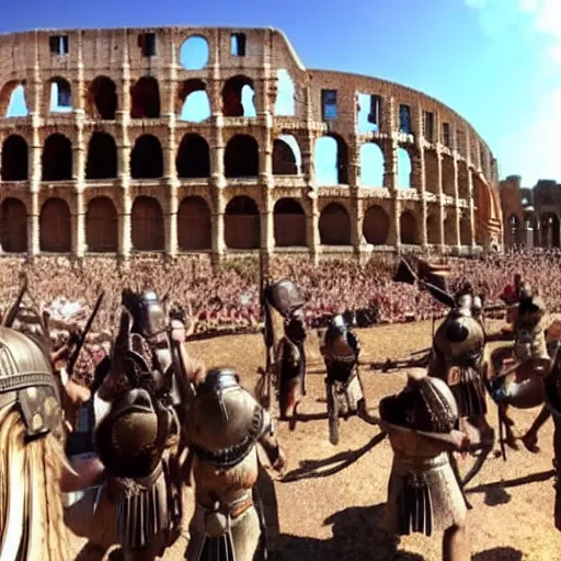 Image similar to gopro footage of the roman invasion of britain. 4 k, high quality, highly detailed