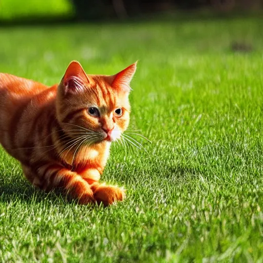 Prompt: 4 k ultra realistic photograph of a ginger cat playing in the grass