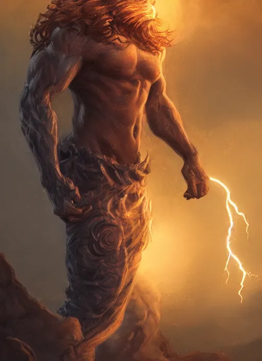 Image similar to a highly detailed illustration of short curly haired fade african god of lightning, evil summoning lightning from hands pose, moonlit clouds background, muscular, intricate, elegant, highly detailed, centered, digital painting, artstation, concept art, smooth, sharp focus, league of legends concept art, WLOP