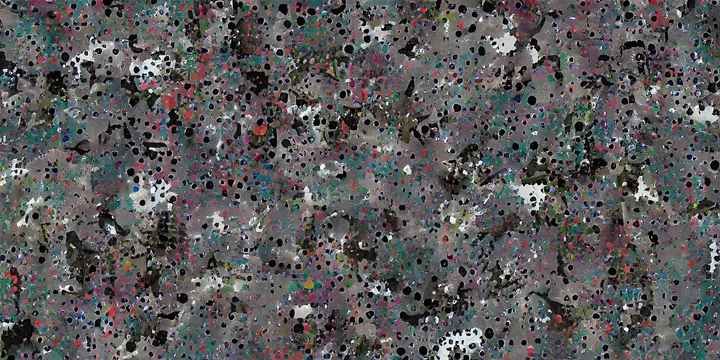 Prompt: camo made of teeth, smiling, abstract, fortnite, cryptic, dots, stipple, lines, splotch, color tearing, pitch bending, faceless people, dark, ominous, eerie, minimal, points, technical, old painting